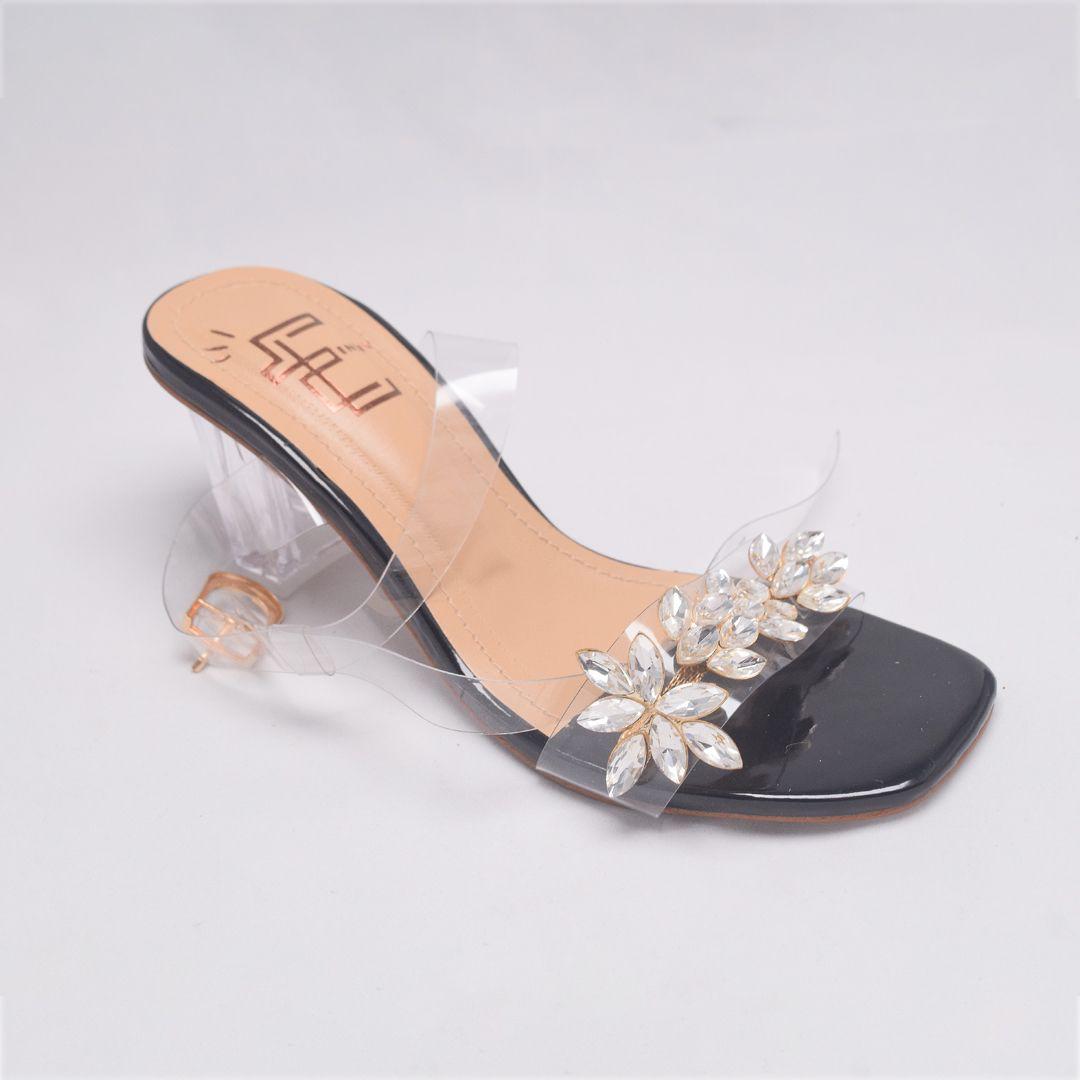 Crystal Bloom Clear Block Heels