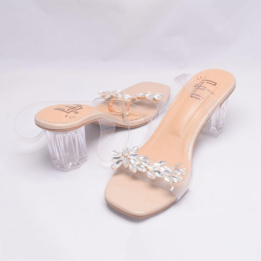 Crystal Bloom Clear Block Heels