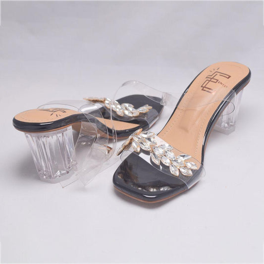 Crystal Bloom Clear Block Heels